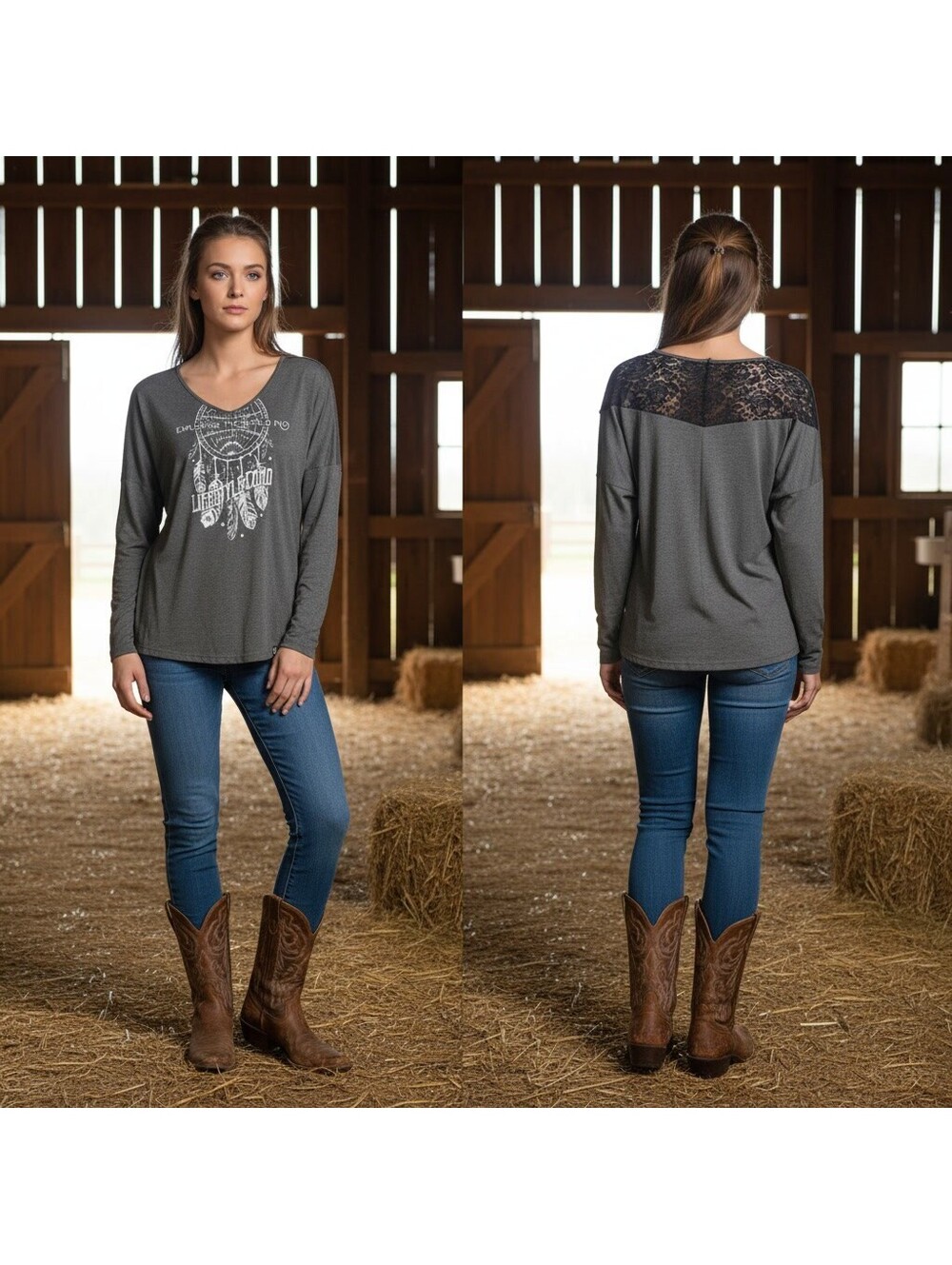 1862 - Moon Shine Camo XL Gray Long Sleeve Shirt with Lace Detail